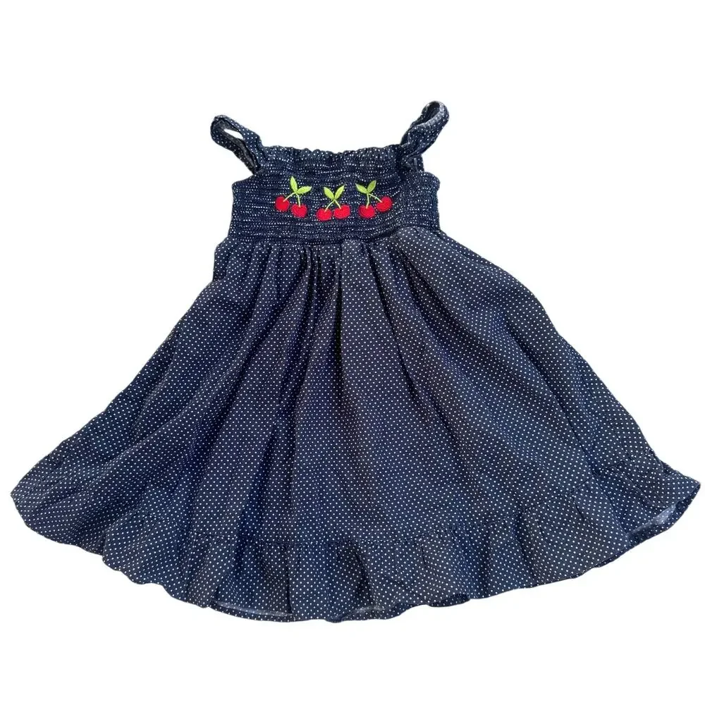 Gymboree Very Cherry Navy Polka Dot Dress Size 4T